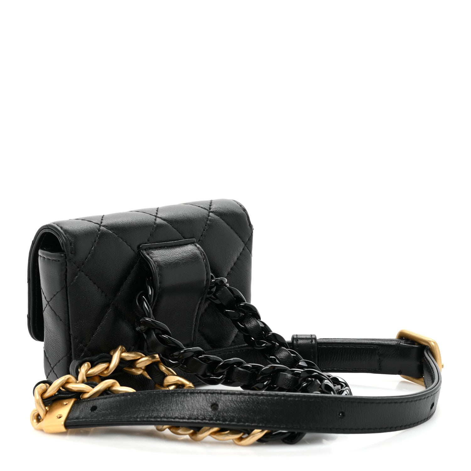 Chanel Lambskin Lacquered Metal Quilted Flap Chain Belt Bag Black 3 of 10