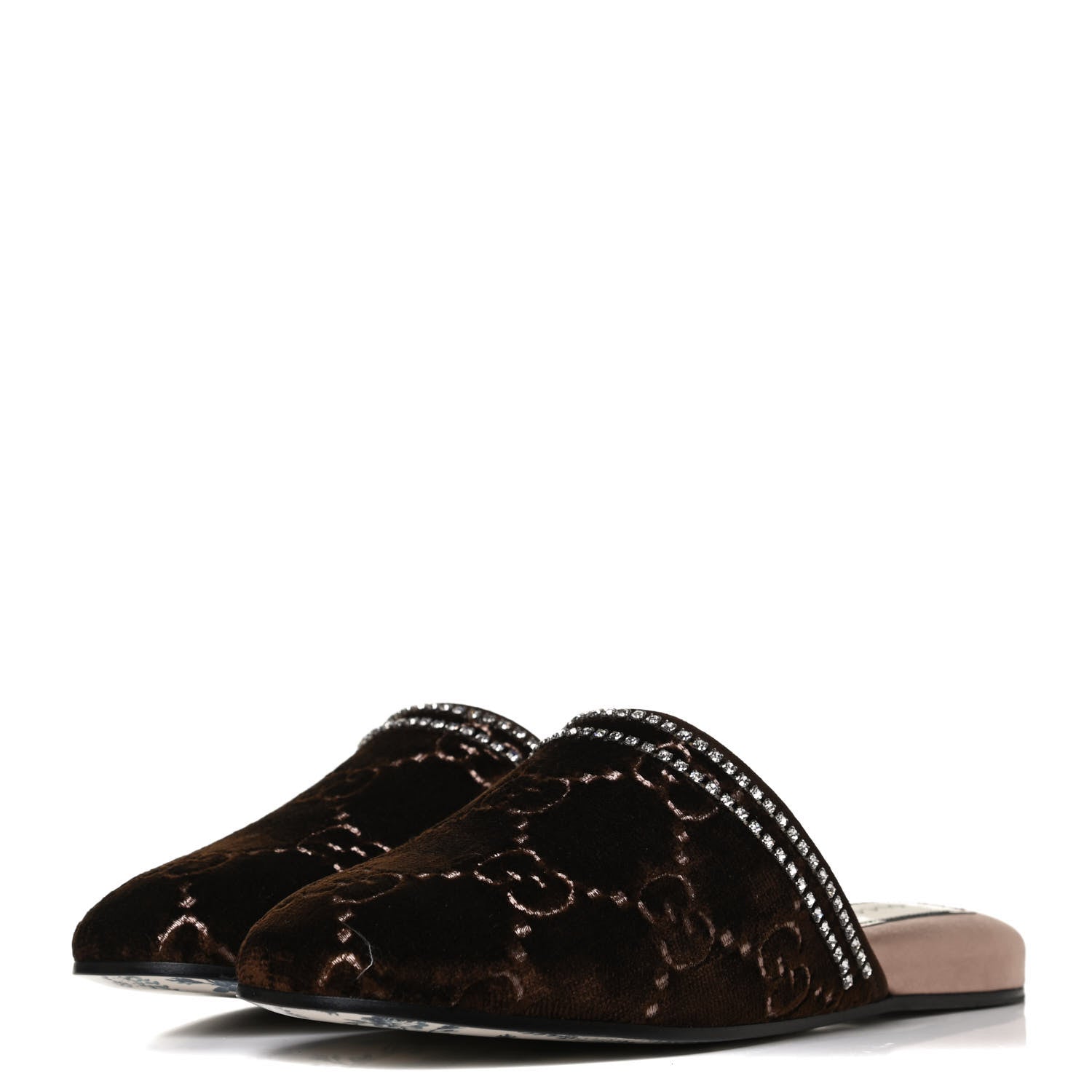 Gucci Velvet GG Monogram Crystal Womens Slippers 37 Brown Vintage Cocoa 3 of 11