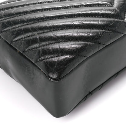 Saint Laurent Cracked Shiny Calfskin Matelasse Monogram Lou Camera Bag Black 9 of 13