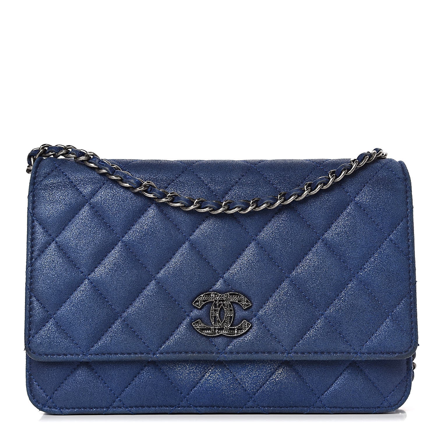 Chanel Iridescent Calfskin Quilted Wallet on Chain WOC Blue 1 of 14