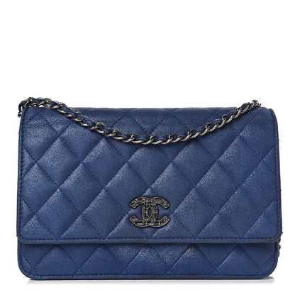 Chanel Iridescent Calfskin Quilted Wallet on Chain WOC Blue 1 of 14