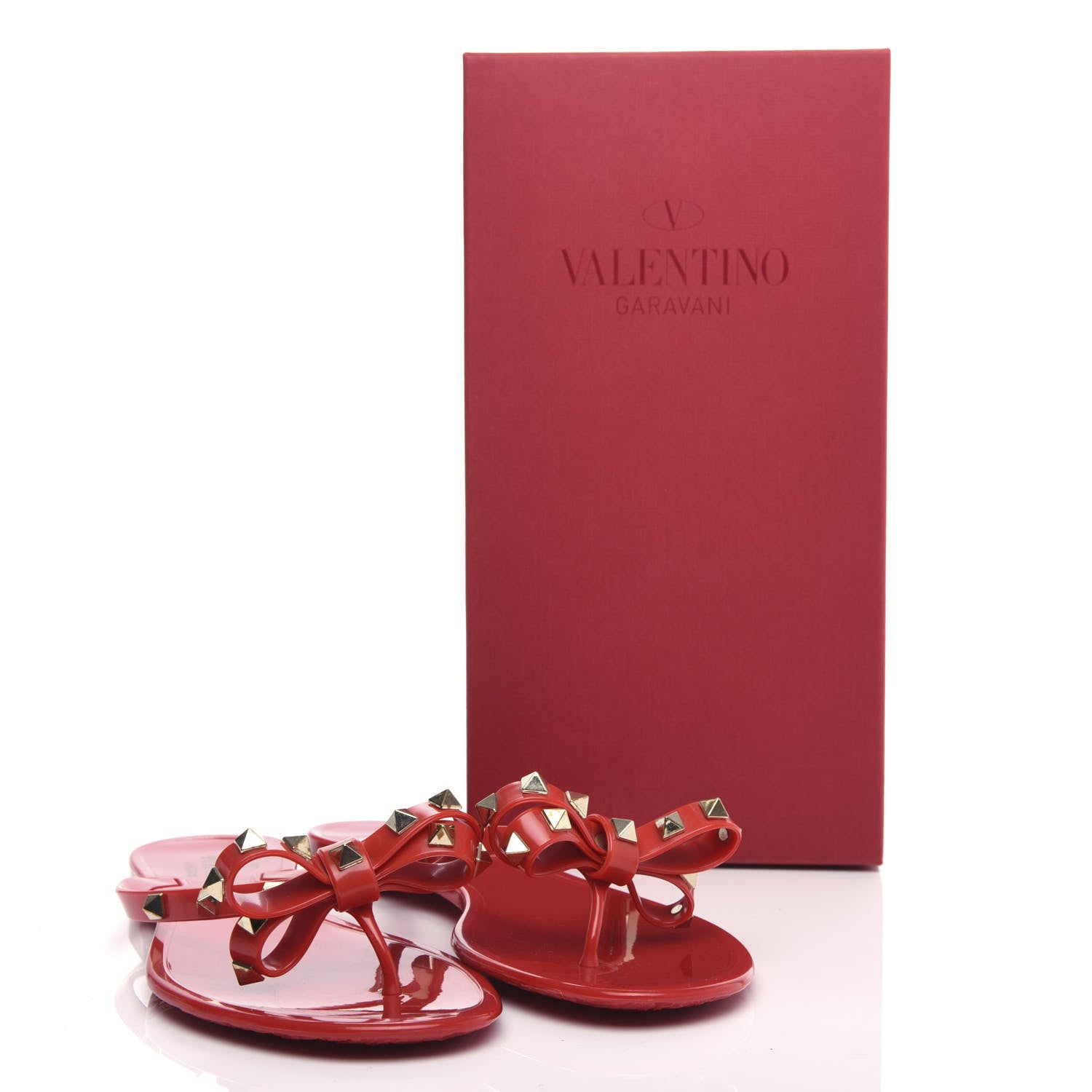 Valentino Garavani PVC Jelly Rockstud Bow Thong Sandals 40 Rosso Valentino 10 of 10