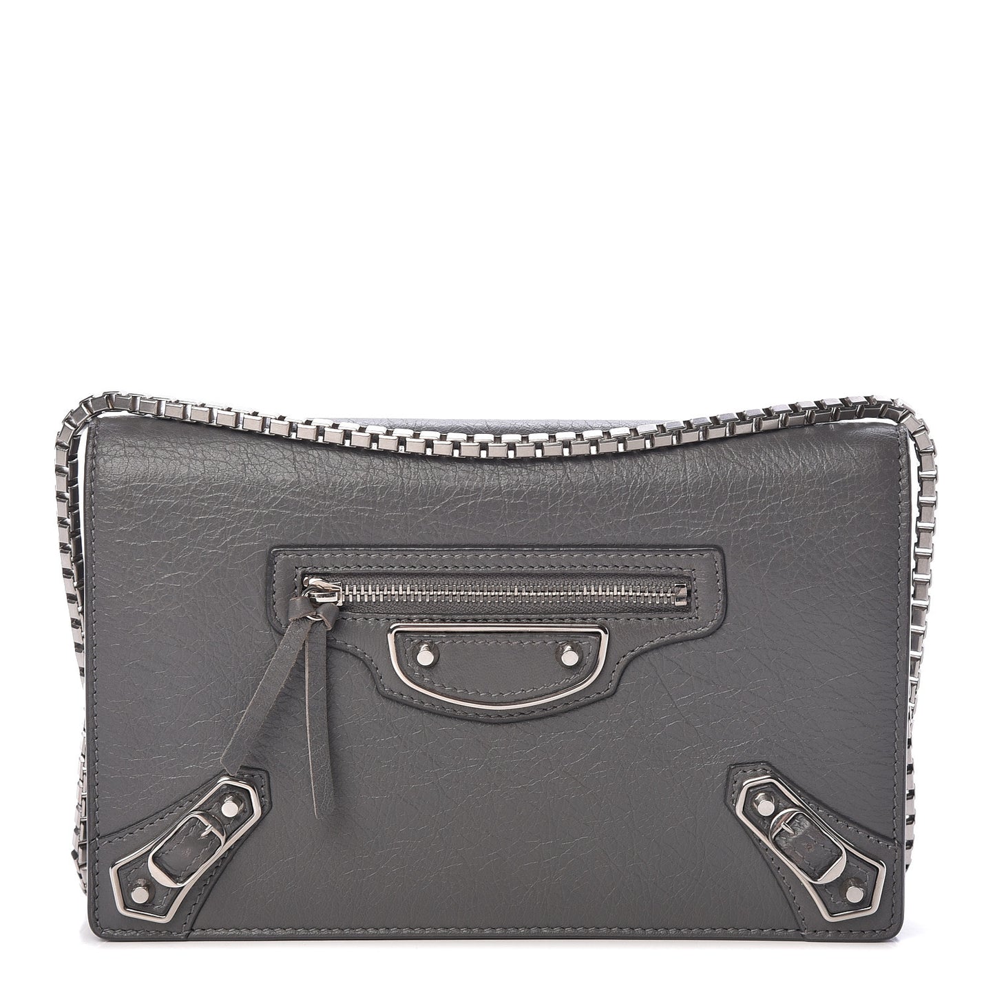 Agneau Silver Metallic Edge Hardware Wallet On Chain Grey