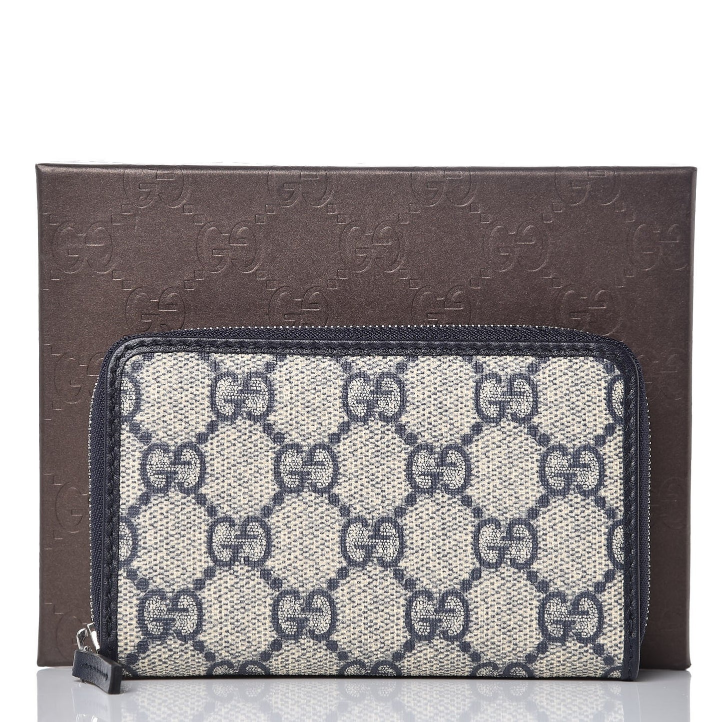 GG Supreme Monogram Zip Around Card Case Blue