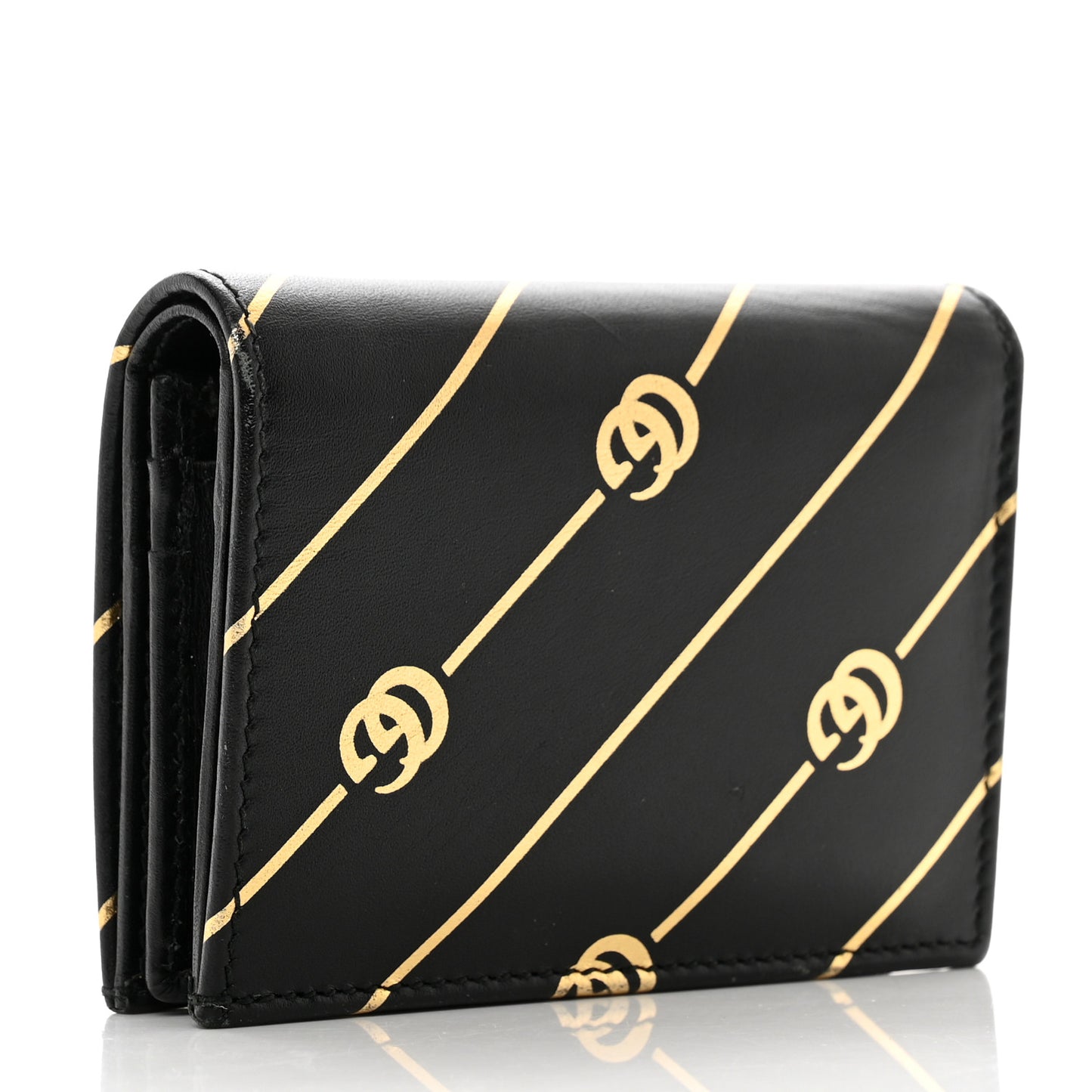 Calfskin Diagonal GG Card Case Black