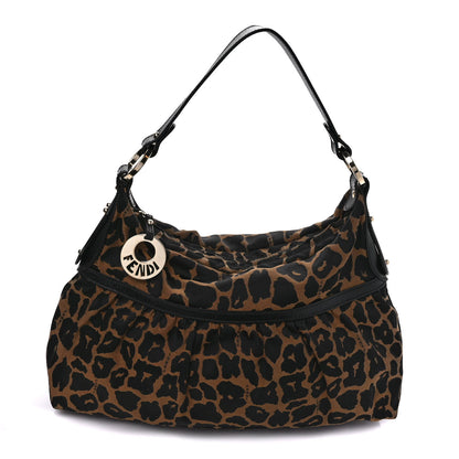 Fendi Jacquard Leopard Print Chef Hobo Tobacco 1 of 10