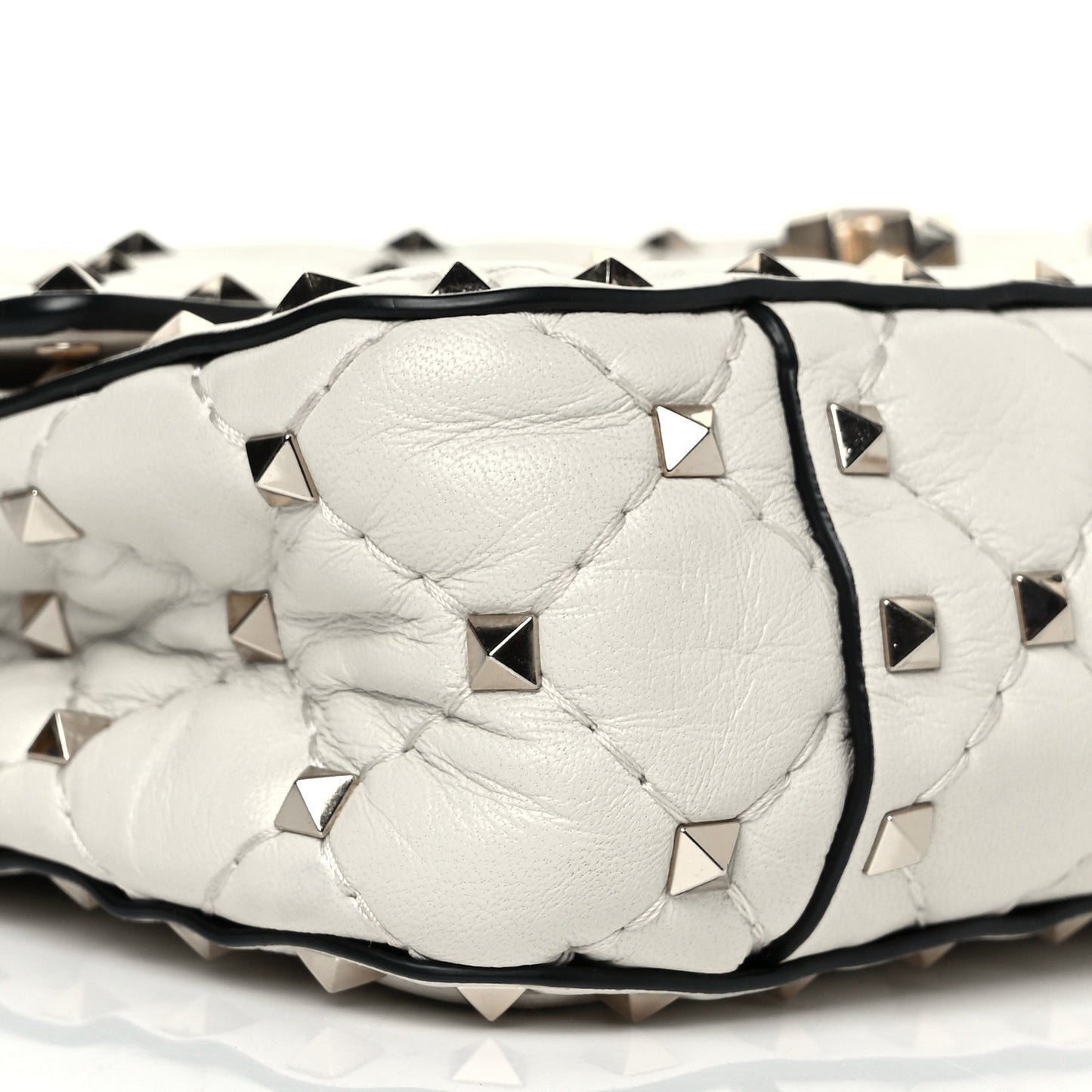 Lambskin Small Rockstud Spike Shoulder Bag White