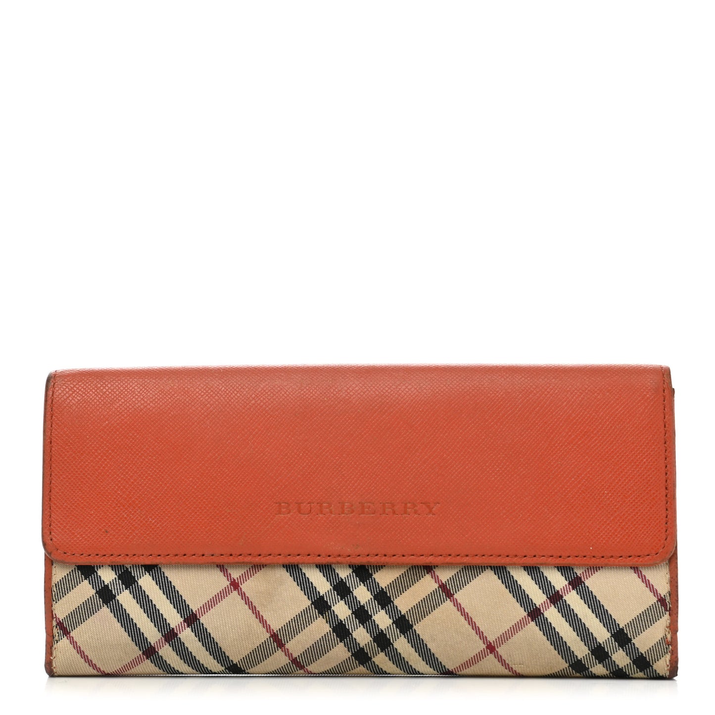 Calfskin House Check Continental Flap Wallet Orange
