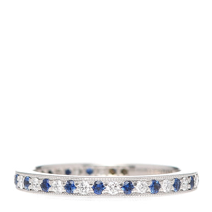Tiffany Platinum Diamond Blue Sapphire Legacy Eternity Band Ring 52 6 3 of 5