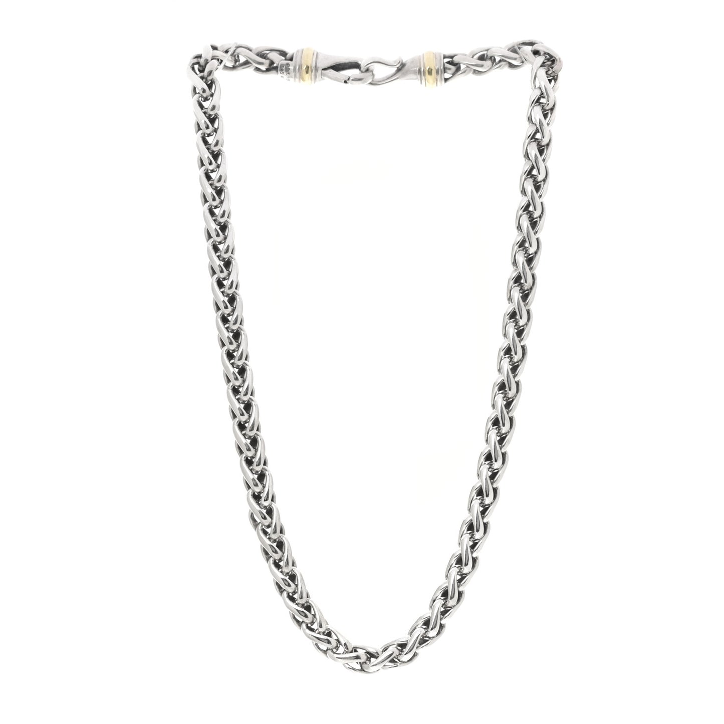 Sterling Silver 14K Yellow Gold 8mm Wheat Chain Necklace