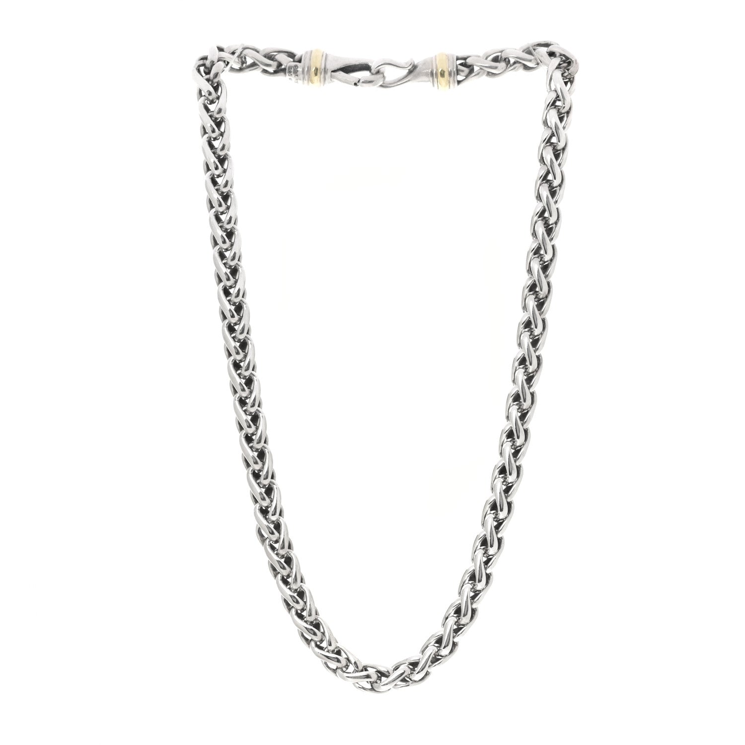 David Yurman Sterling Silver 14K Yellow Gold 8mm Wheat Chain Necklace 3 of 4