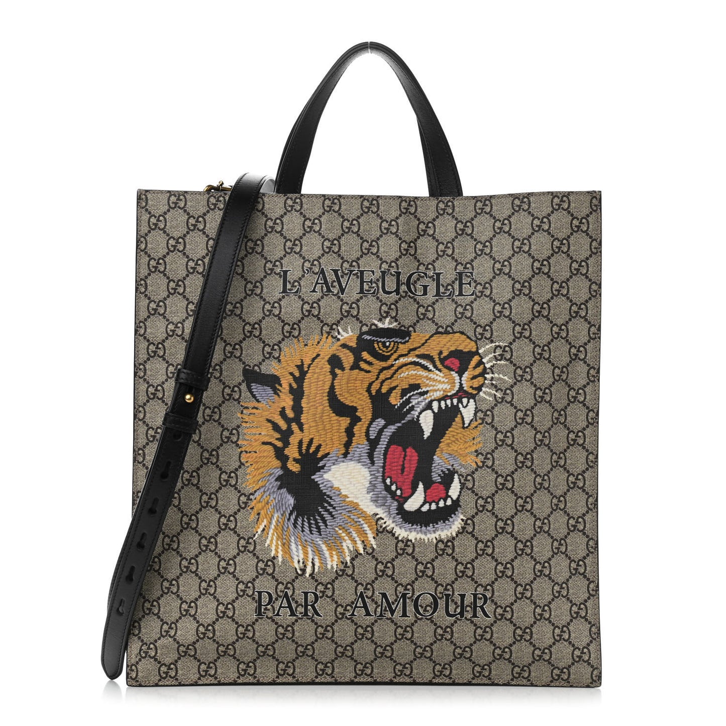 GG Supreme Monogram L'Aveugle Par Amour Print Vertical Tote Black