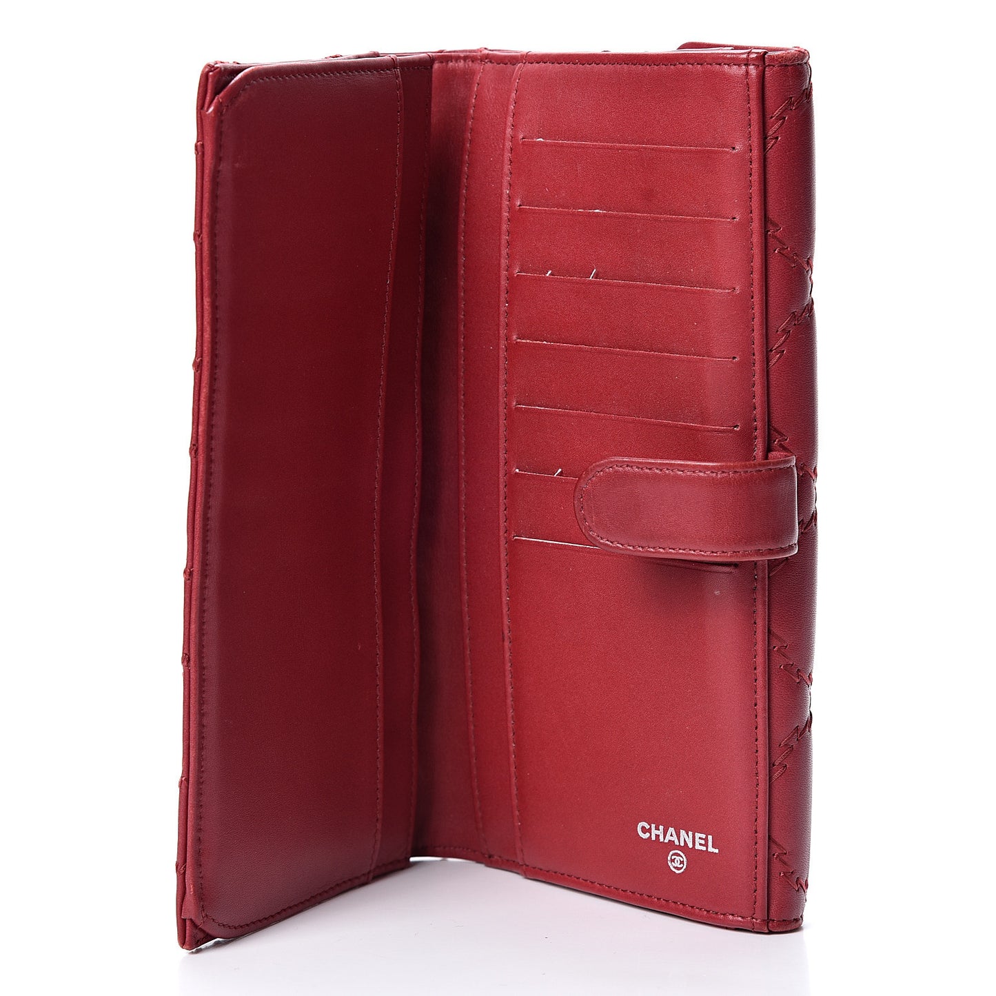 Calfskin Double Stitch Hamptons Flap Wallet Red