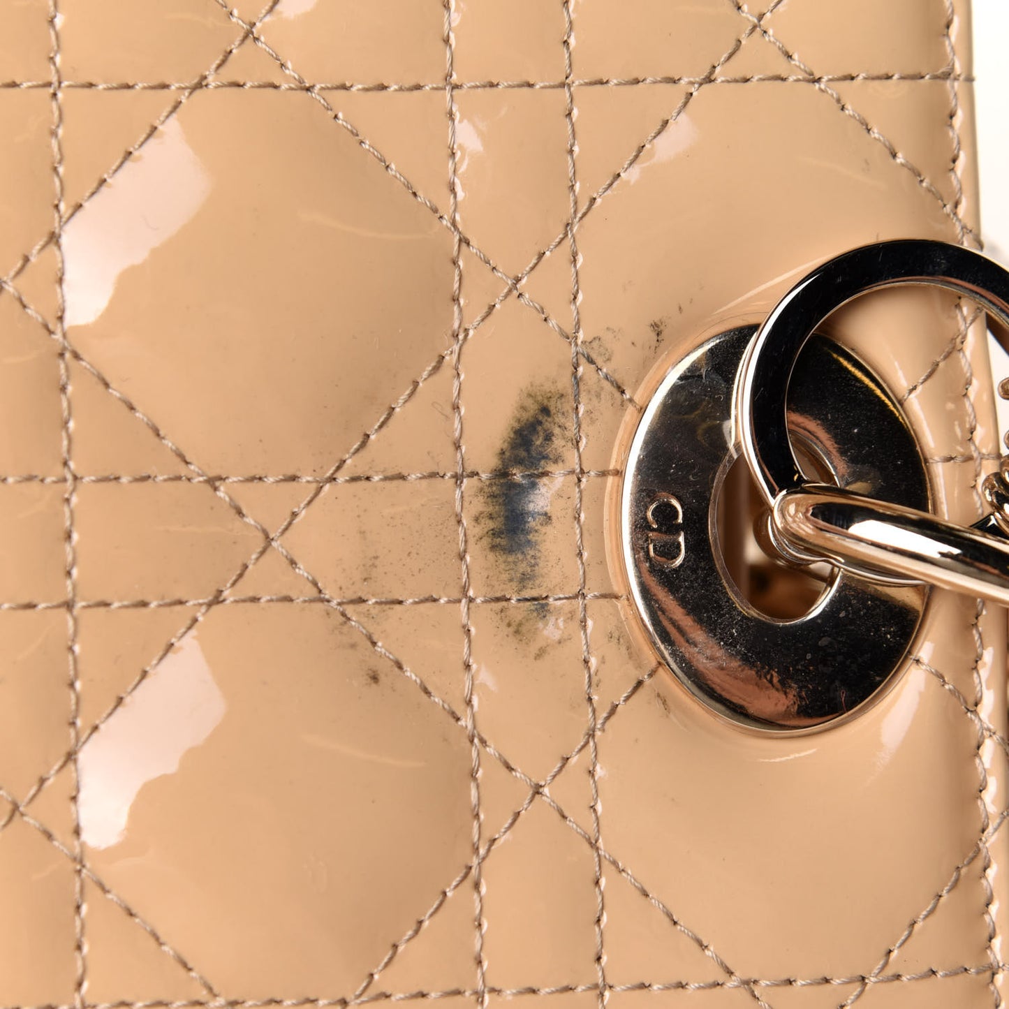 Patent Cannage Medium Lady Dior Beige