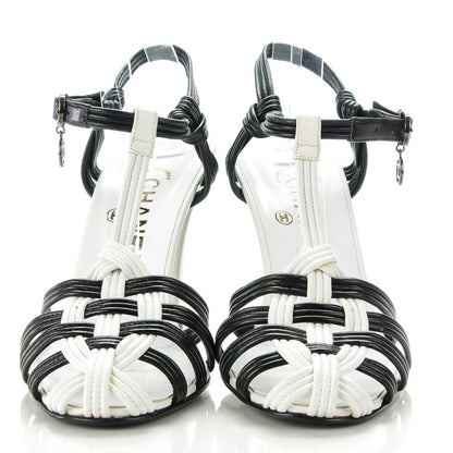 Chanel Lambskin Sandals Heels 38.5 White Black 2 of 7