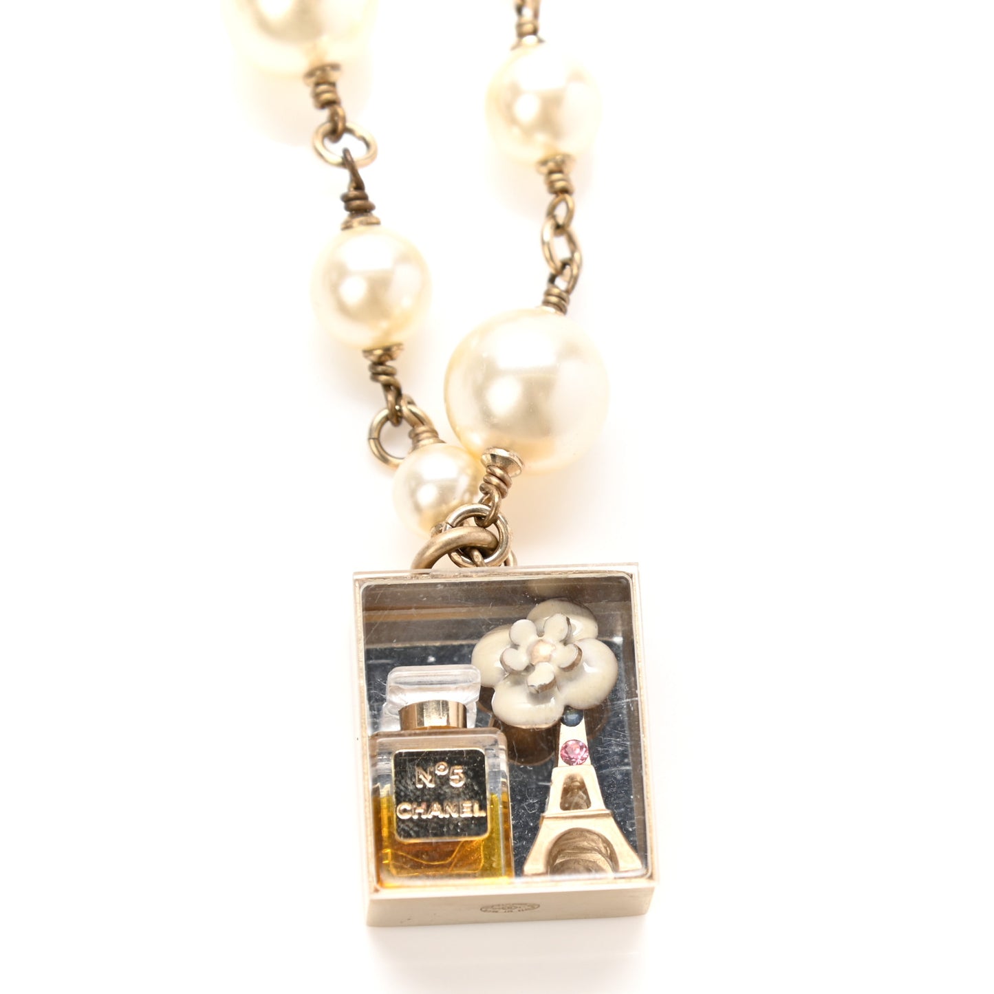 Pearl Resin Crystal CC Charm Necklace Gold Pink Black