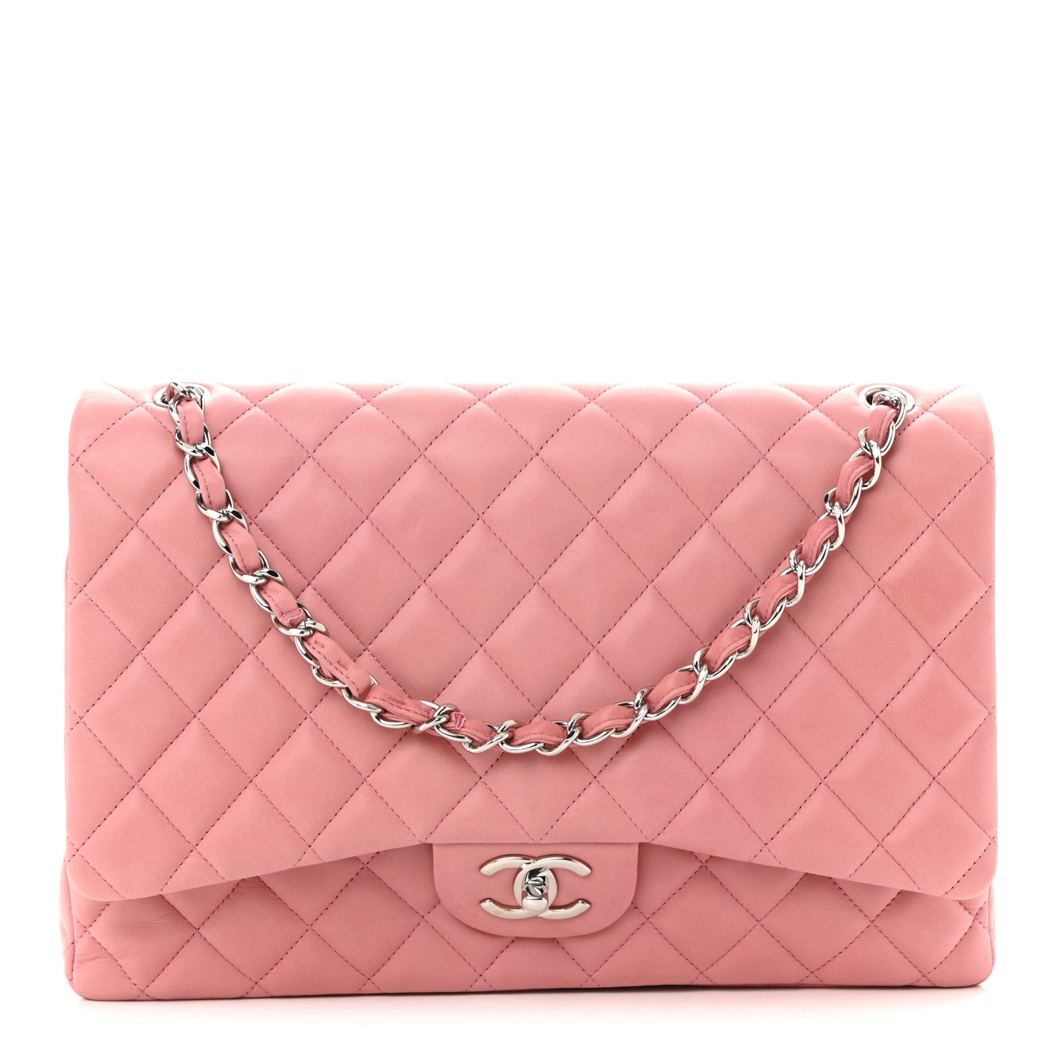 Chanel Lambskin Quilted Maxi Double Flap Pink 1 of 10