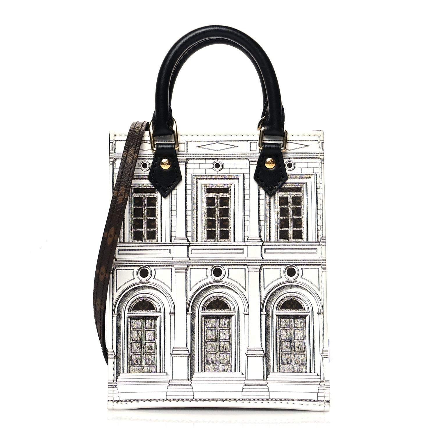 Louis Vuitton X FORNASETTI Calfskin Architettura Petit Sac Plat Black White 1 of 8