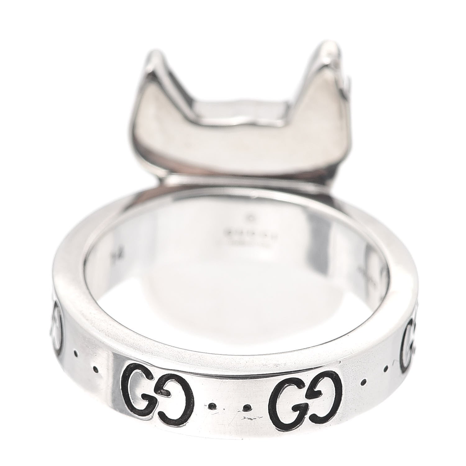 Gucci Sterling Silver Enamel Orso Ring 54 6.75 3 of 6