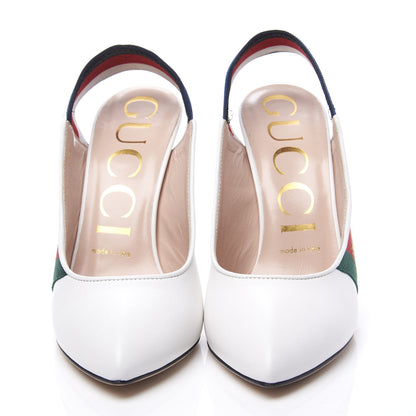 Gucci Malaga Kid Web Sylvie High Heel Slingback Pumps 37 White 3 of 12