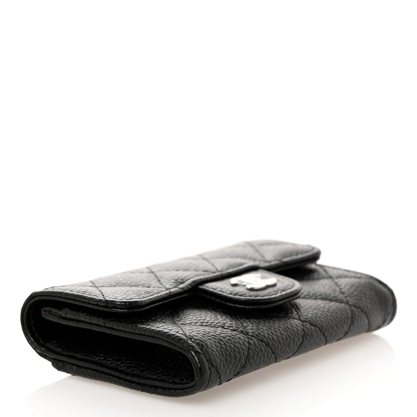 Caviar Quilted Flap Card Holder Wallet Black