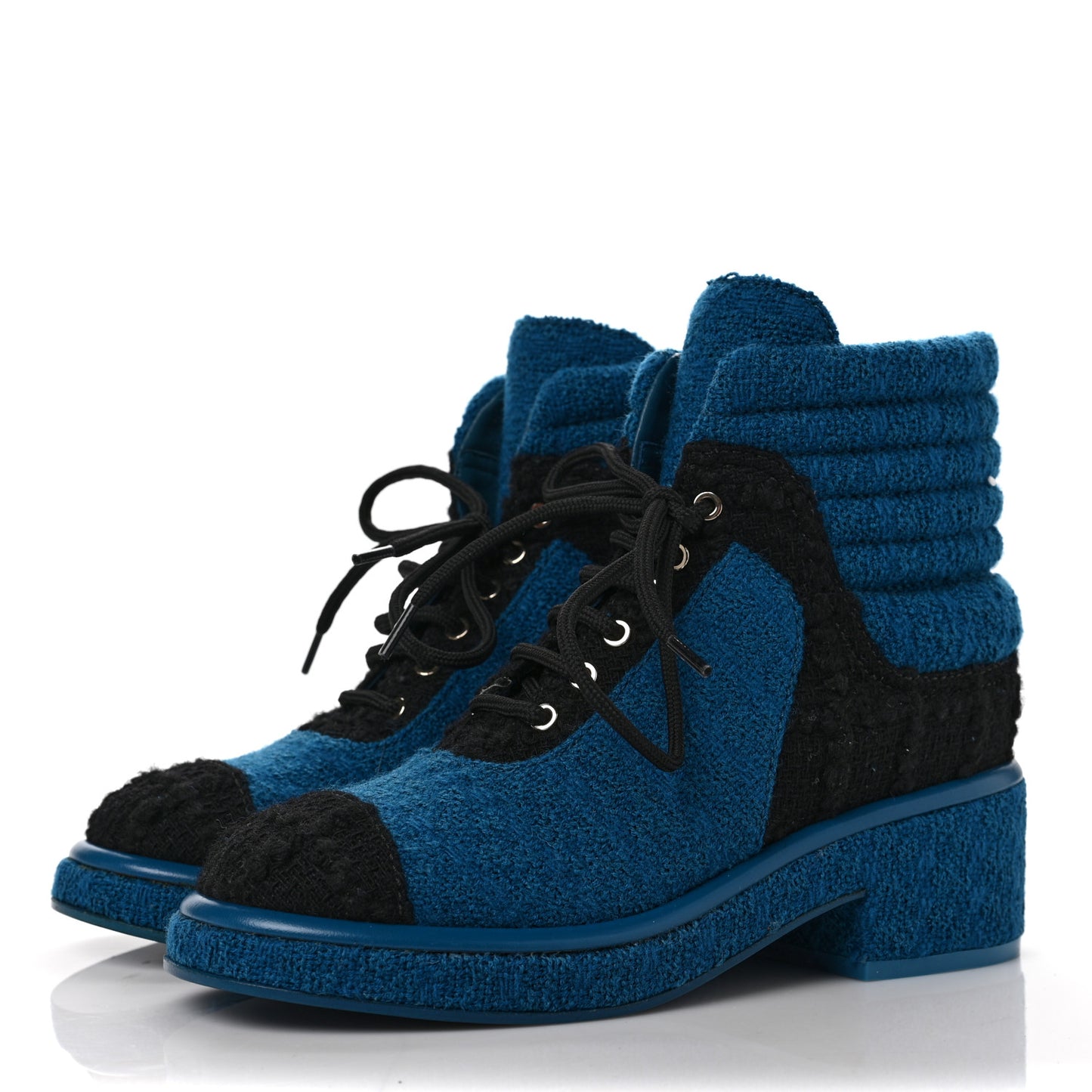 Tweed CC Lace Up Boots 36 Black Turquoise