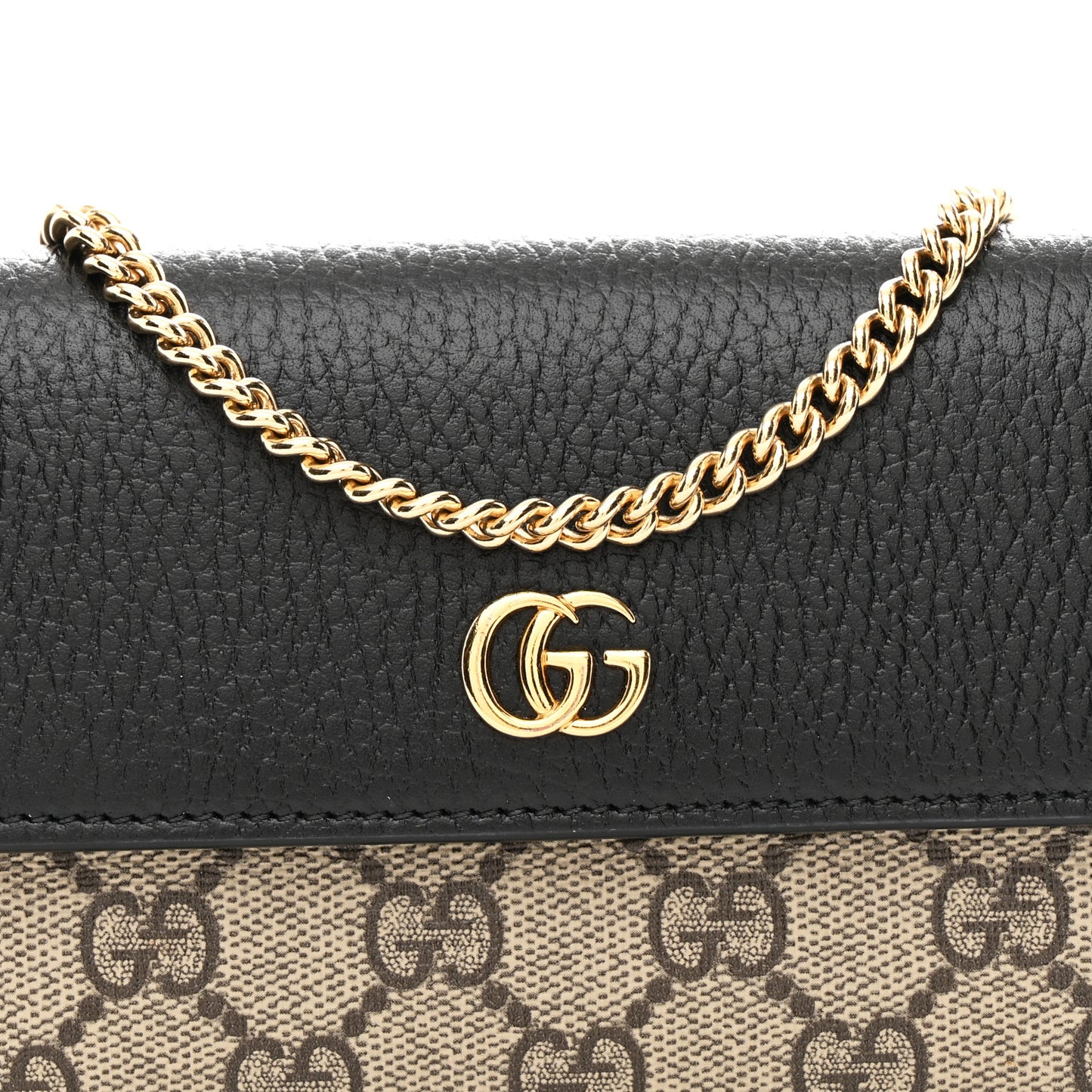 Dollar Calfskin GG Supreme Monogram Petite GG Marmont Wallet Chain Bag Black Beige Ebony
