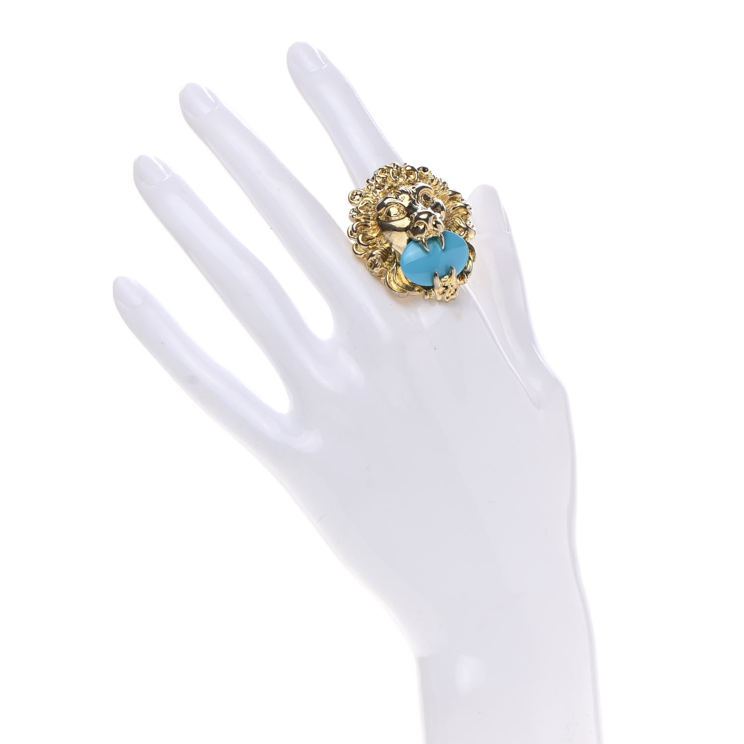 Gucci Metal Lion Head Ring M Aged Gold 2 of 9