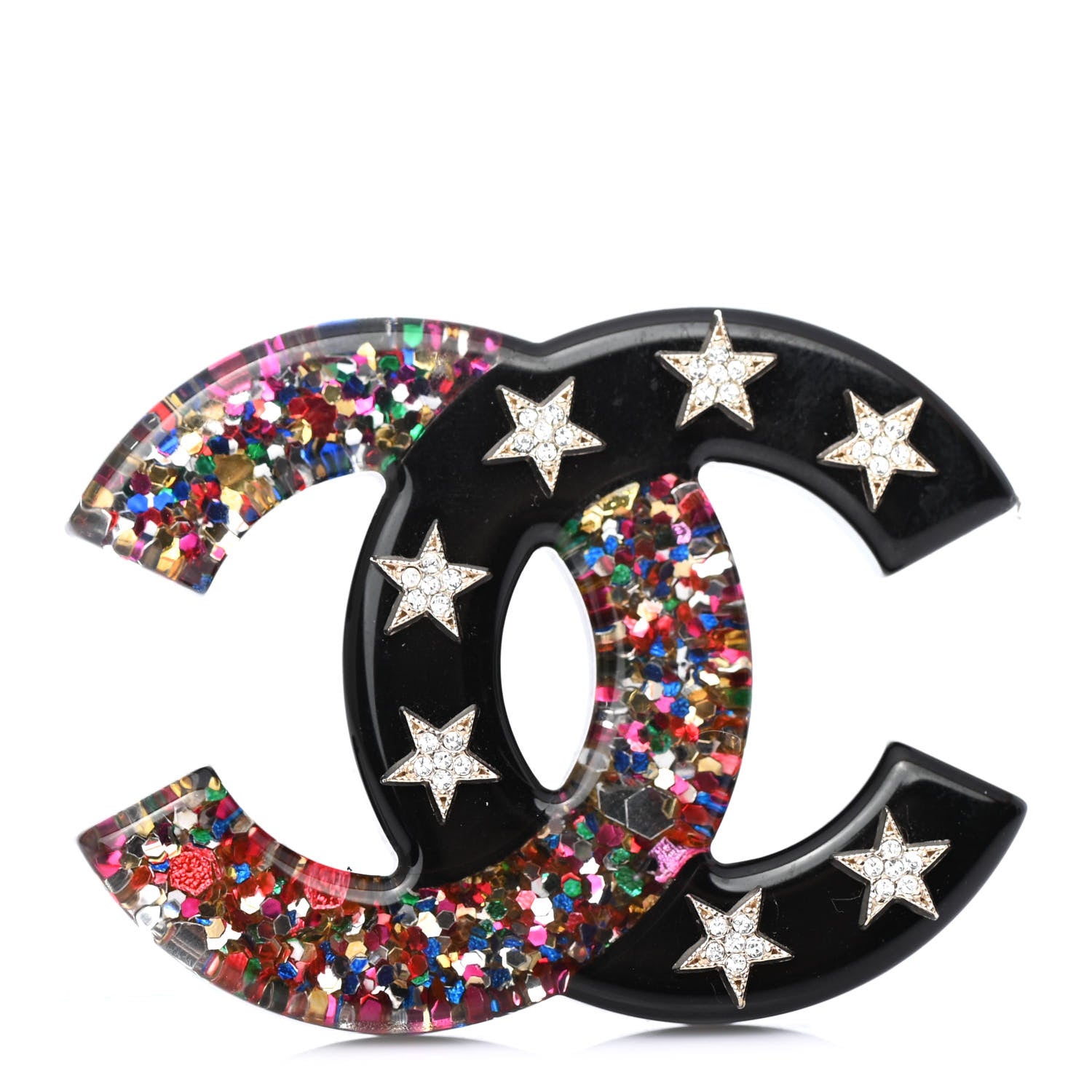 Chanel Resin Glitter Crystal CC Star Brooch Multicolor 1 of 4
