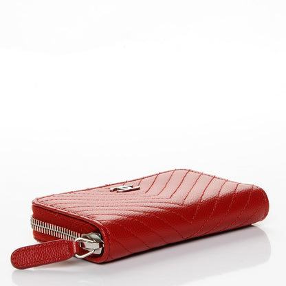 Chanel Caviar Chevron Quilted Zip Around Coin Purse Red 4 of 7