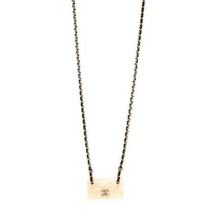 Chanel Metal Resin Calfskin Quilted CC Turnlock Chain Bag Necklace Gold White 1 of 5