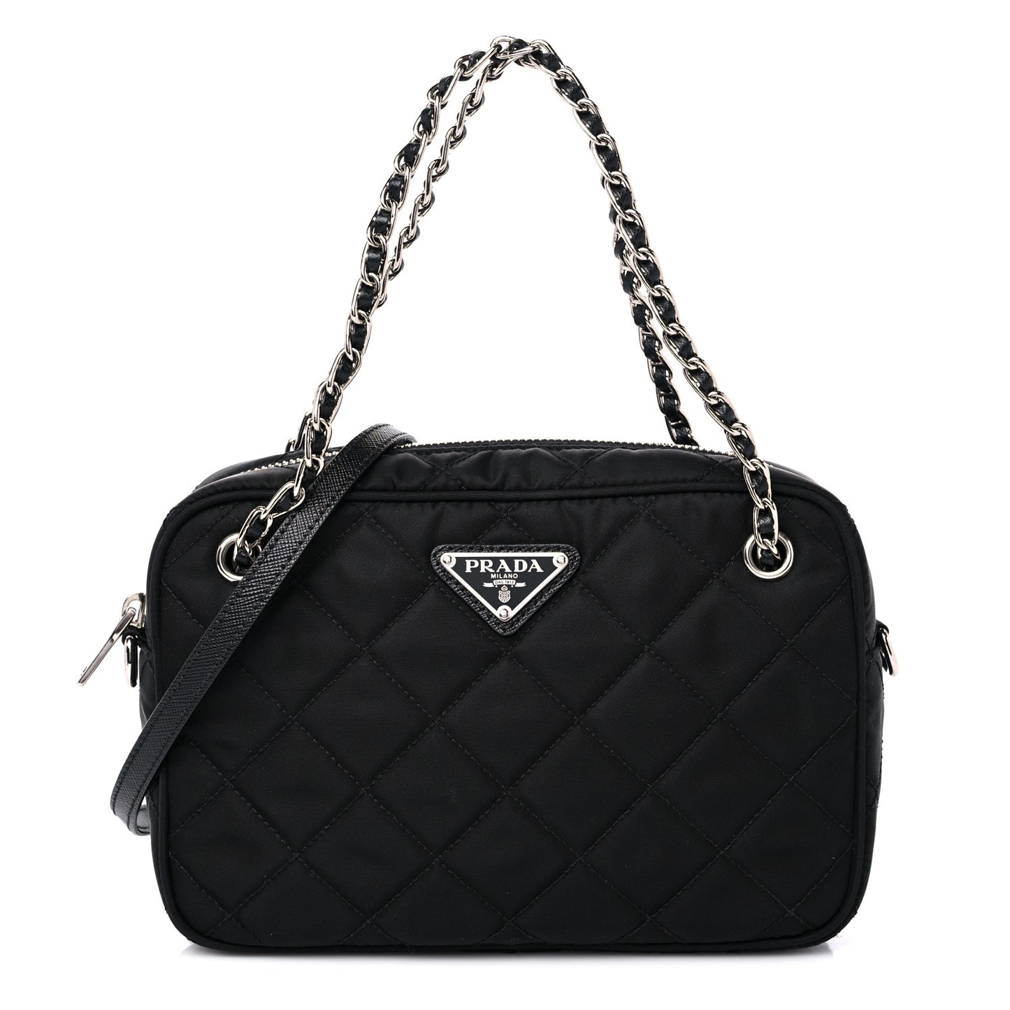 Nylon Tessuto Impuntu Quilted Bandoliera Crossbody Bag Black