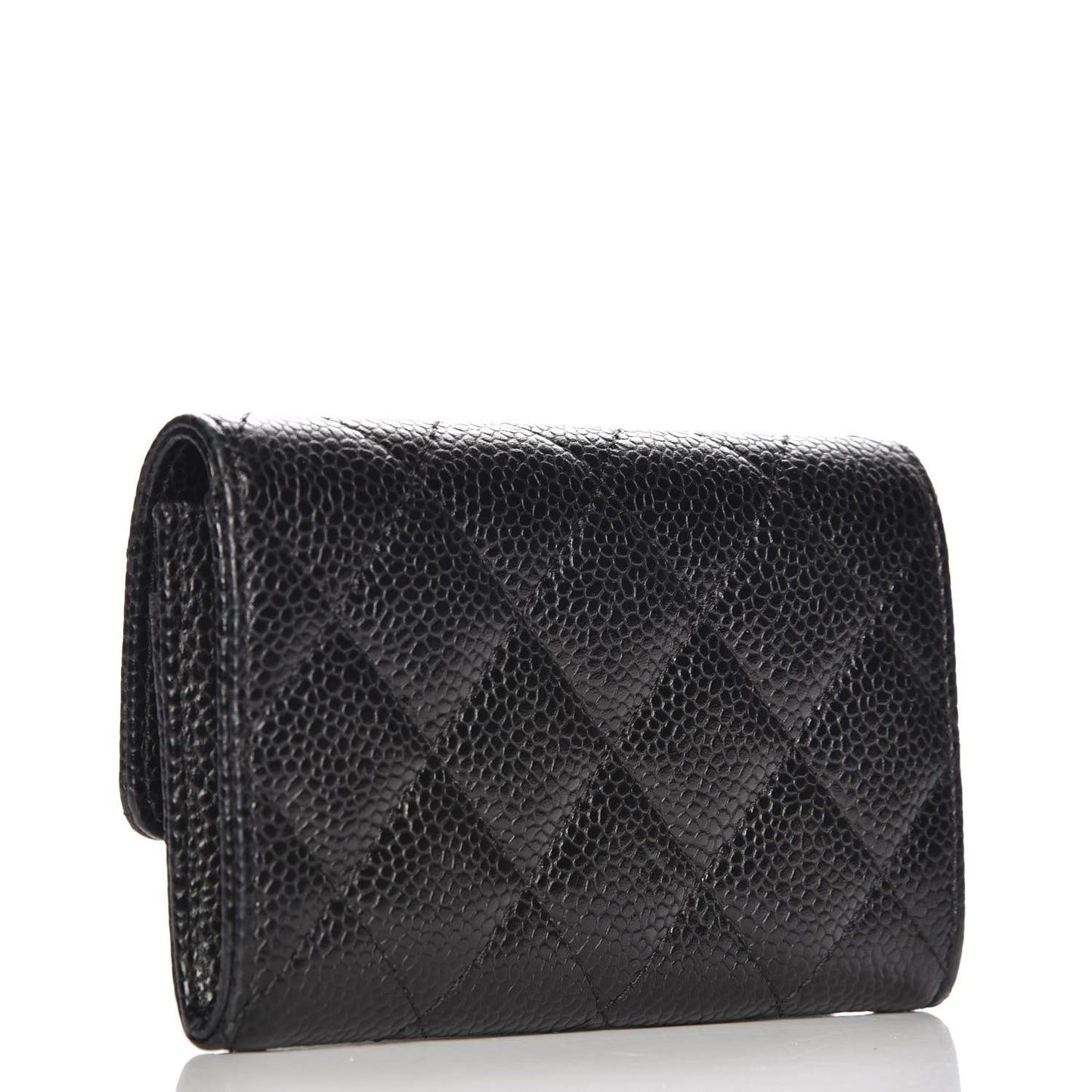 Caviar Quilted Flap Card Holder Black