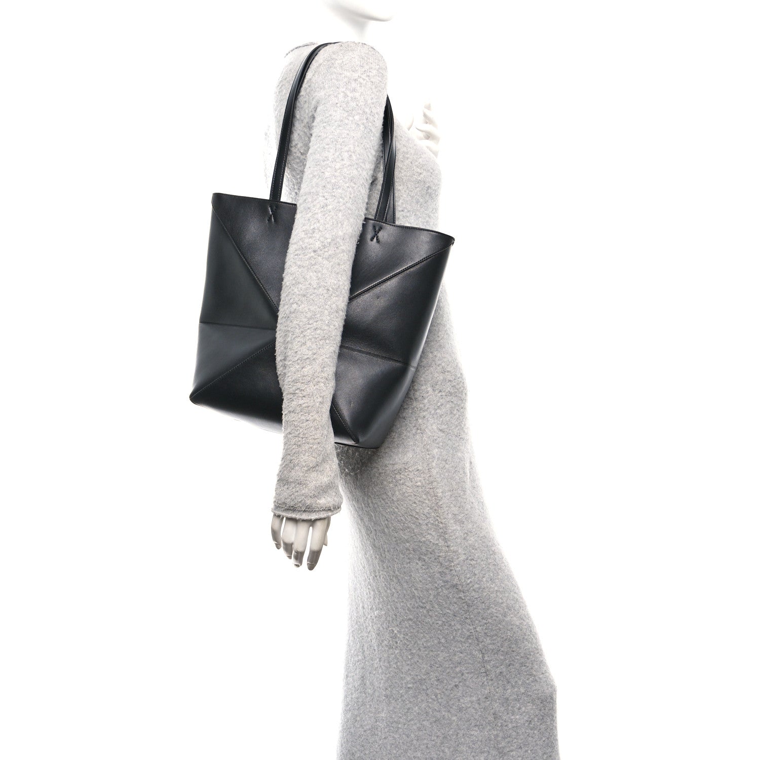 Loewe Shiny Calfskin Medium Puzzle Fold Tote Black 2 of 9