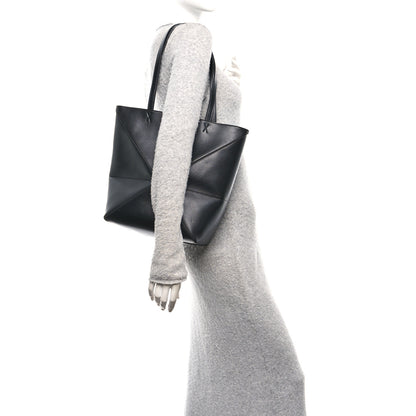 Loewe Shiny Calfskin Medium Puzzle Fold Tote Black 2 of 9