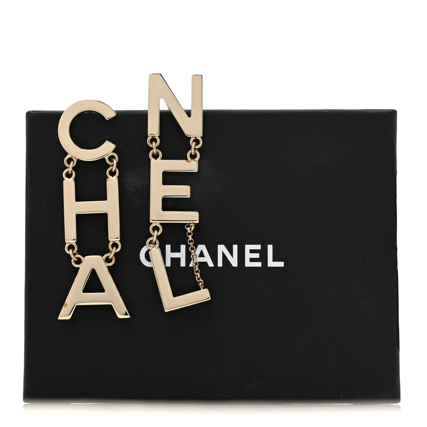 Metal Cha-Nel Logo Drop Earrings Gold