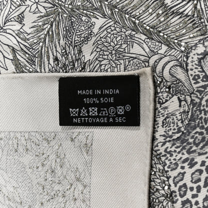 Hermes Silk Embroidered Faubourg Tropical Eclat Scarf 90 Argent Anthracite Or 2 of 5