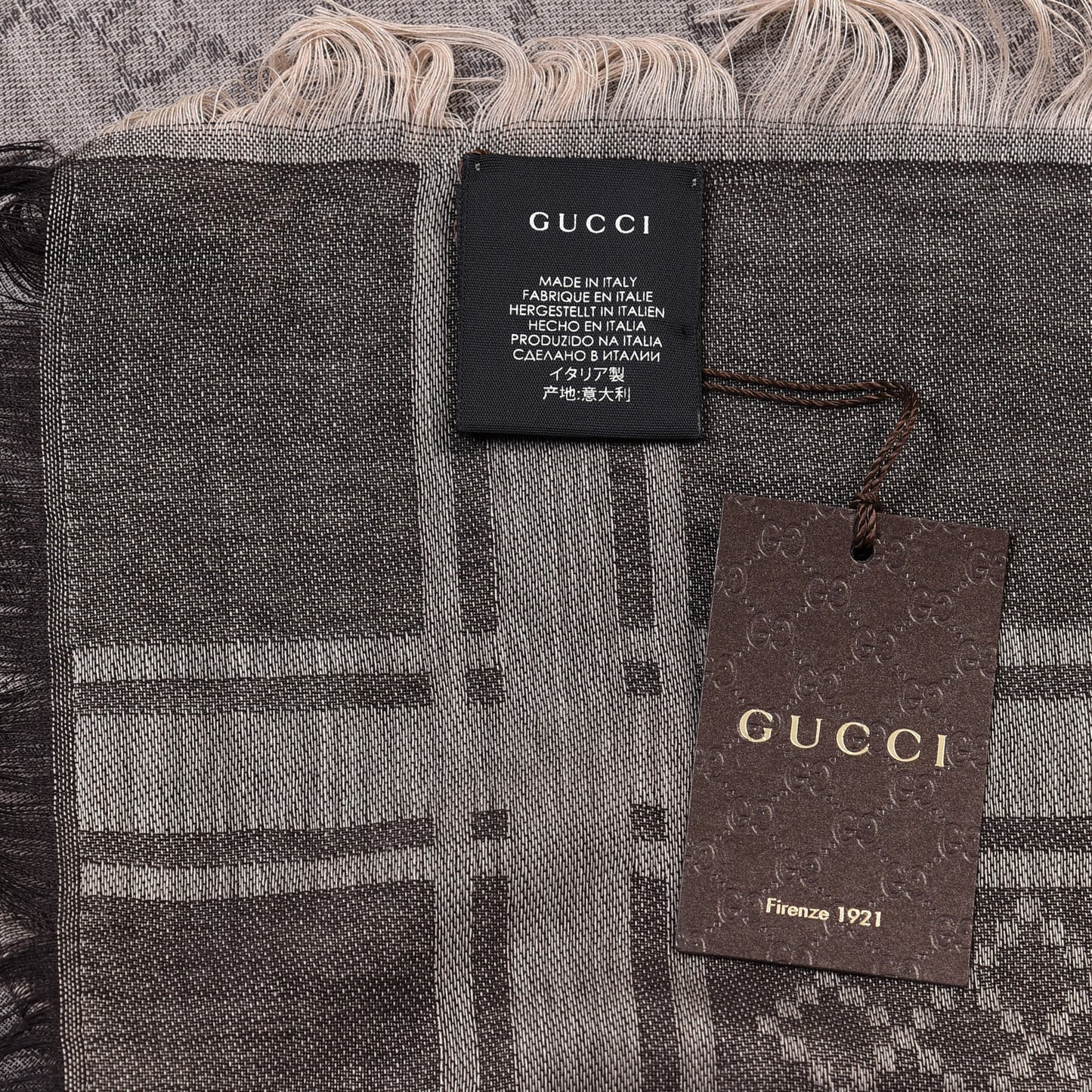 Wool Silk GG Monogram Diamante Plaid Surviee Shawl Beige Dark Brown