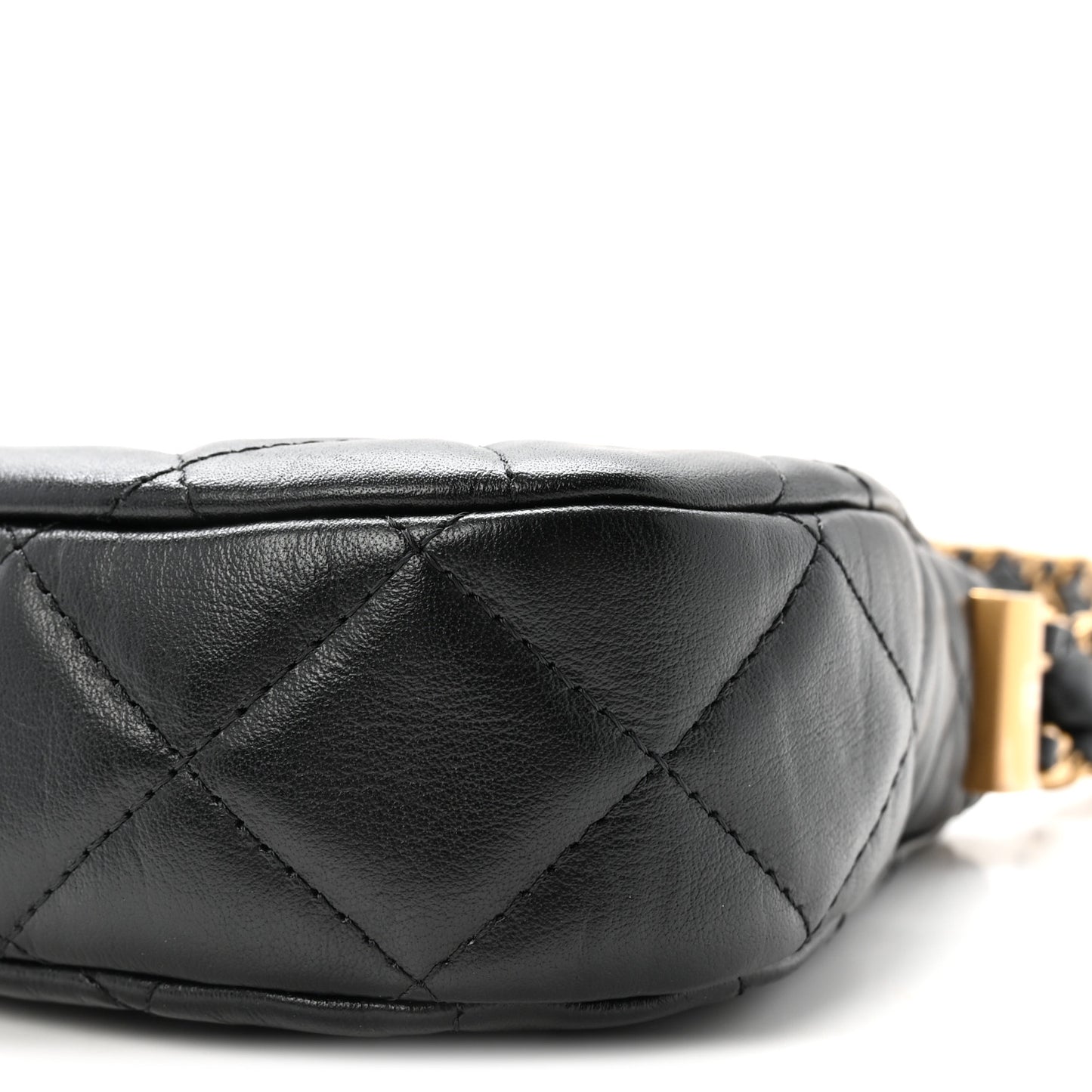 Crumpled Calfskin Quilted Braided CC Small Hobo Black