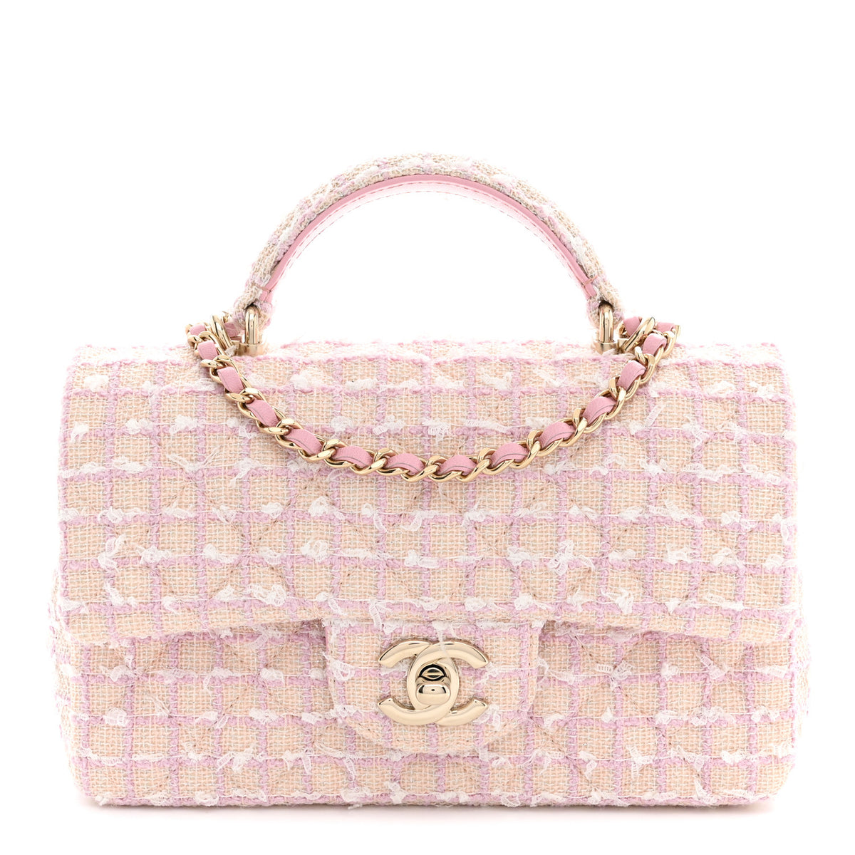 Chanel Tweed Quilted Mini Top Handle Rectangular Flap Light Pink 1 of 10