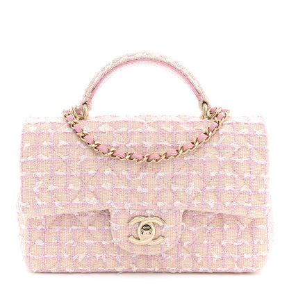 Chanel Tweed Quilted Mini Top Handle Rectangular Flap Light Pink 1 of 10