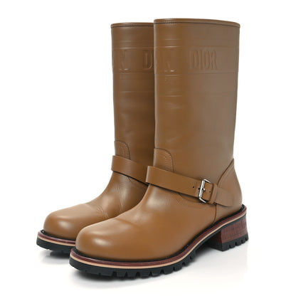 Christian Dior Calfskin Embossed Dior Quest 35mm Biker Boots 38.5 Natural 3 of 9