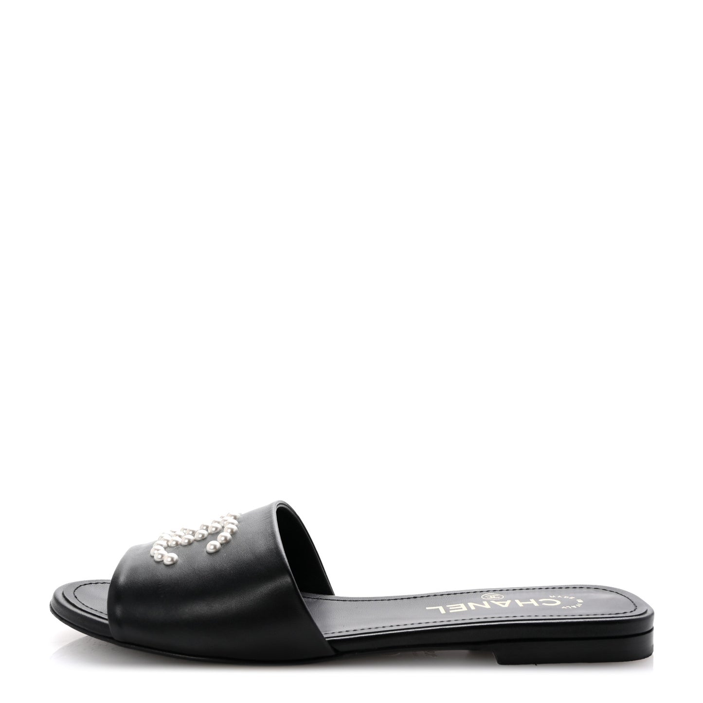 Lambskin Pearl CC Sandals 38.5 Black