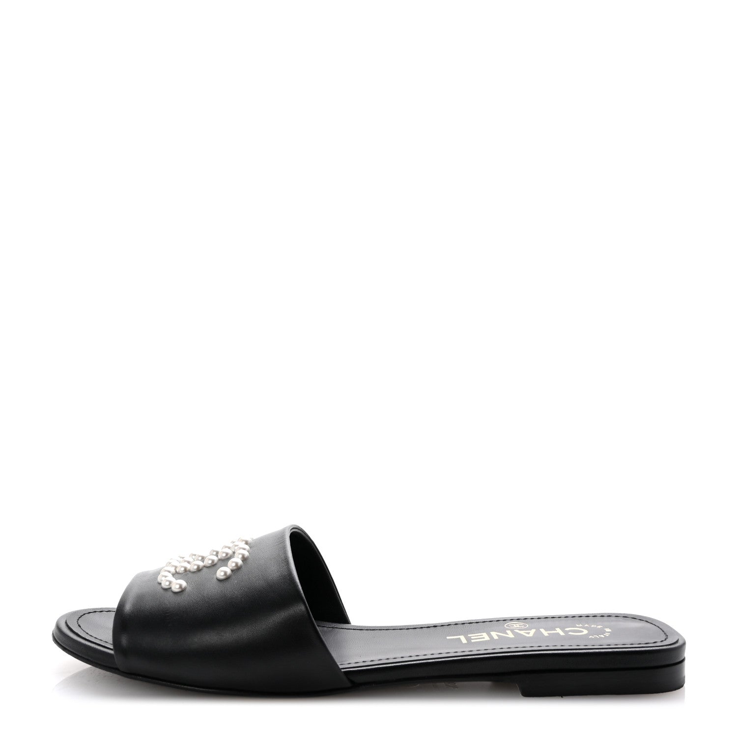 Chanel Lambskin Pearl CC Sandals 38.5 Black 1 of 9