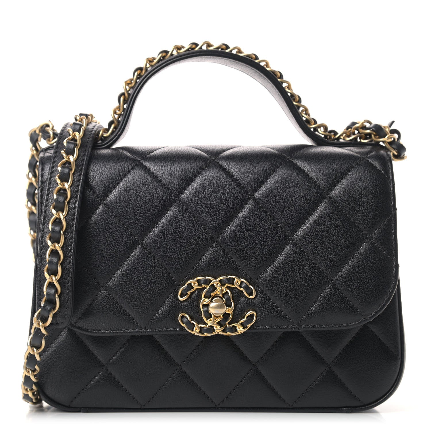 Chanel Lambskin Quilted Small Chain Infinity Top Handle Flap Black 1 of 10