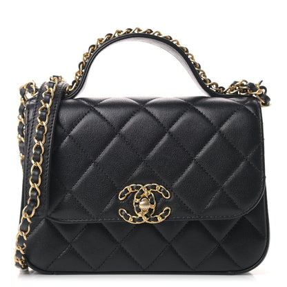 Chanel Lambskin Quilted Small Chain Infinity Top Handle Flap Black 1 of 10