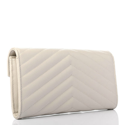 Saint Laurent Grain De Poudre Matelasse Chevron Monogram Flap Wallet Crema Soft 2 of 4