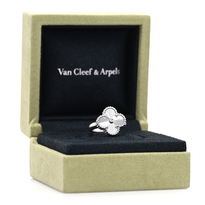 Van Cleef & Arpels 18K White Gold Guilloche Vintage Alhambra Ring 48 4.5 5 of 5