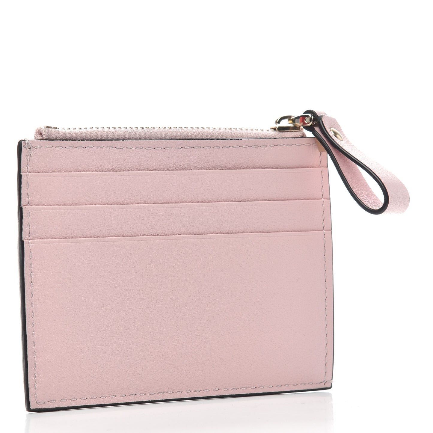 Vitello Rockstud Card Holder With Zipper Light Pink