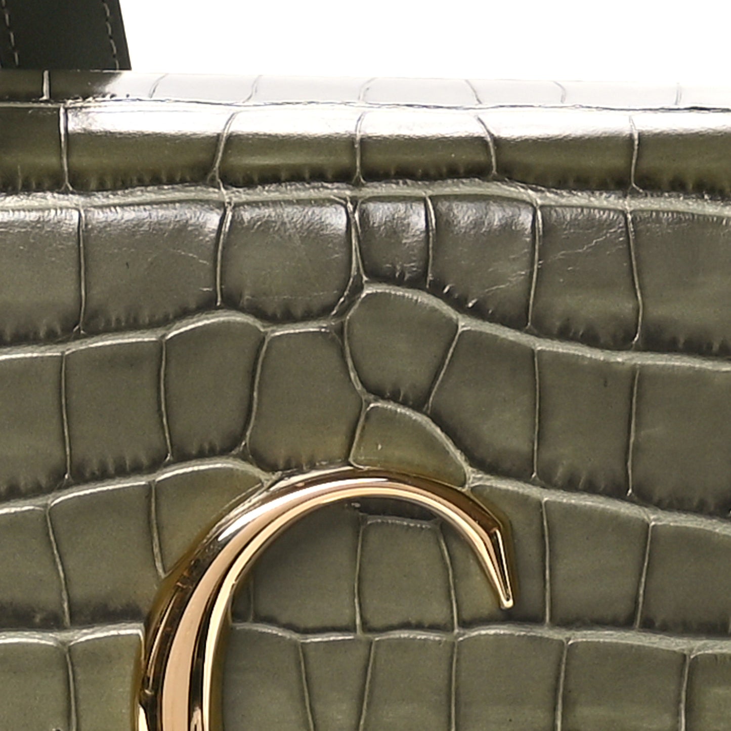 Calfskin Crocodile Embossed Mini C Double Carry Misty Forest